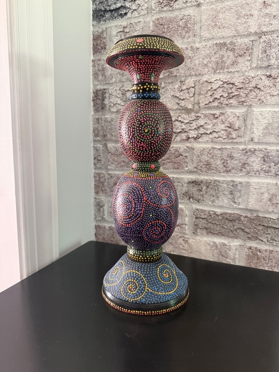 Other - Boho Hand-Painted Dot Art Candle Holder - Multicolor